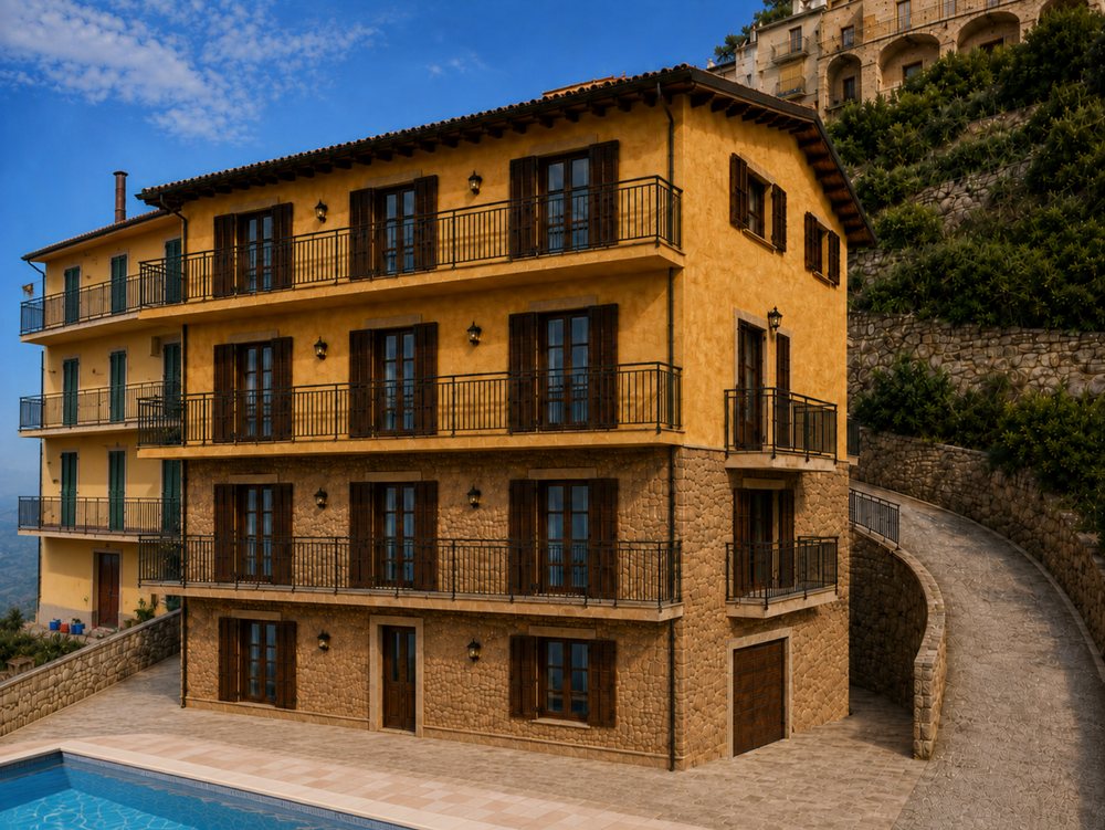 Rendering, rear and left side of the property